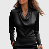 Sylvie | Luxurious Shiny Blouse with Pleated Neckline