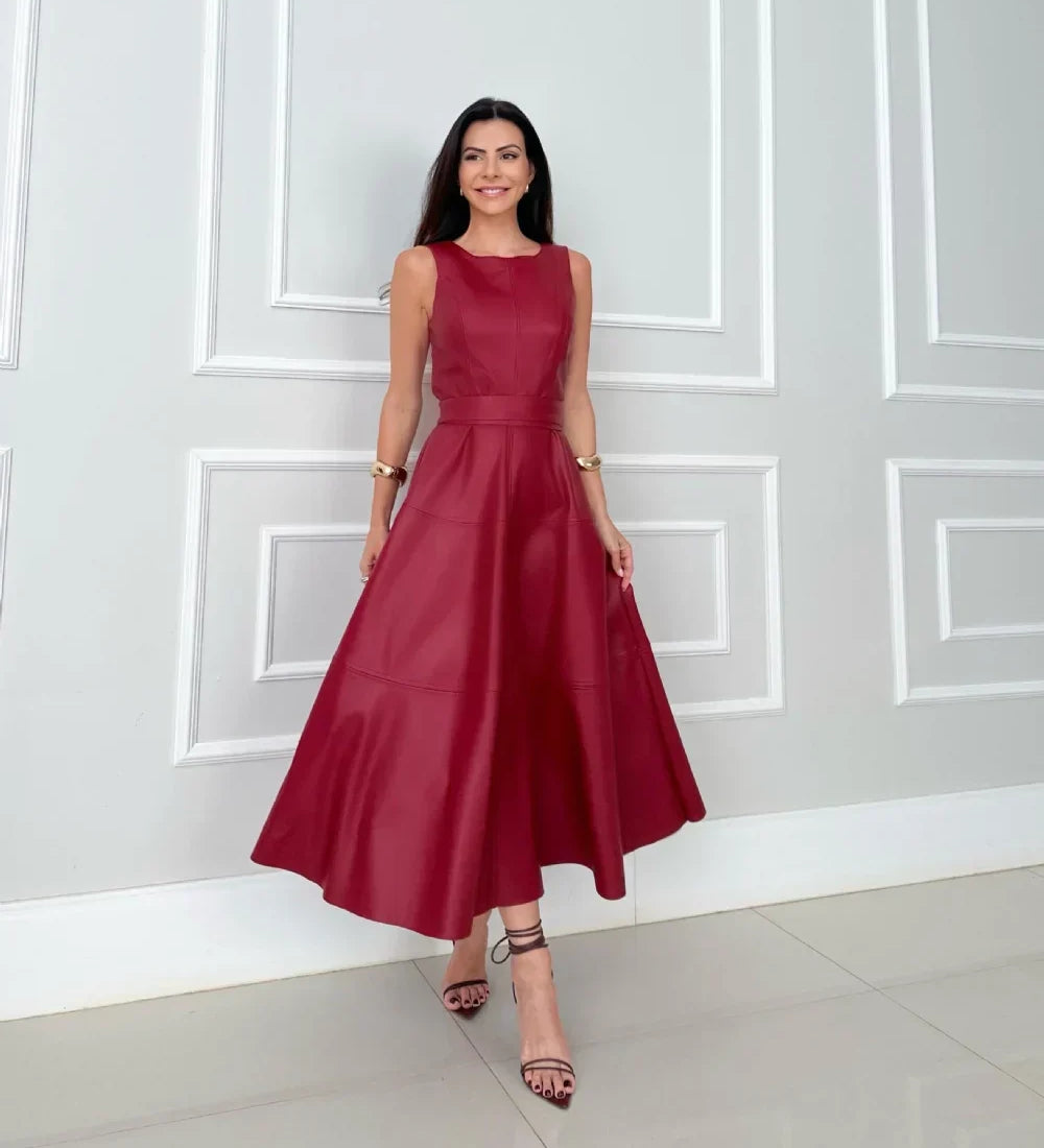 Venetia – Faux Leather Midi Dress