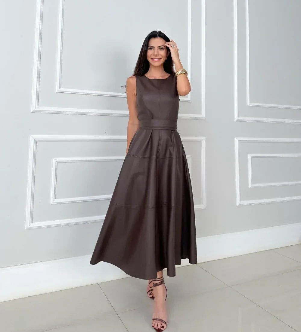 Venetia – Faux Leather Midi Dress