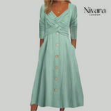 Elena – Elegant & Slimming Dress with Buttons and Crossed Details
