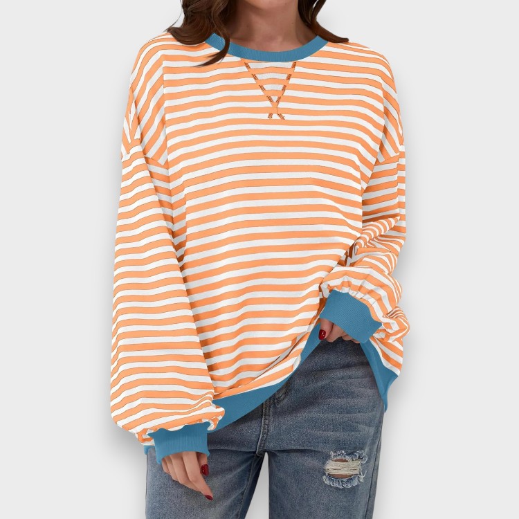 Alma | Casual Long Sleeve Sweatshirt with Round Neck and Stripe Pattern