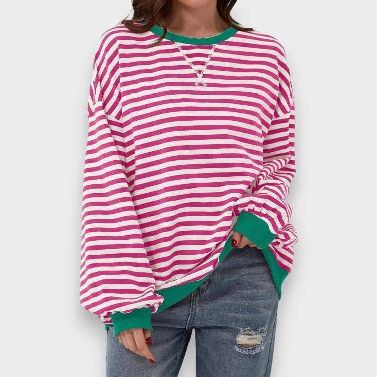 Alma | Casual Long Sleeve Sweatshirt with Round Neck and Stripe Pattern