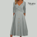 Elena – Elegant & Slimming Dress with Buttons and Crossed Details