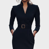 Jana | Elegant Black Shift Dress with Belt