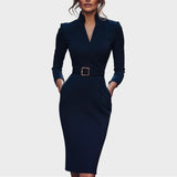 Jana | Elegant Black Shift Dress with Belt