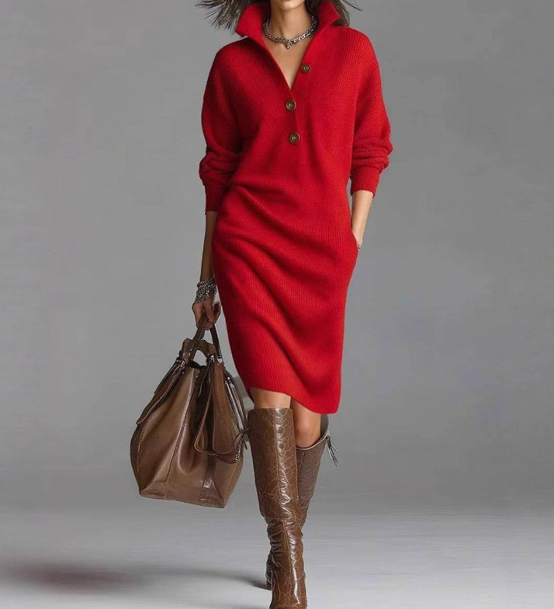 Verity – Soft Knit Midi Dress with Buttons