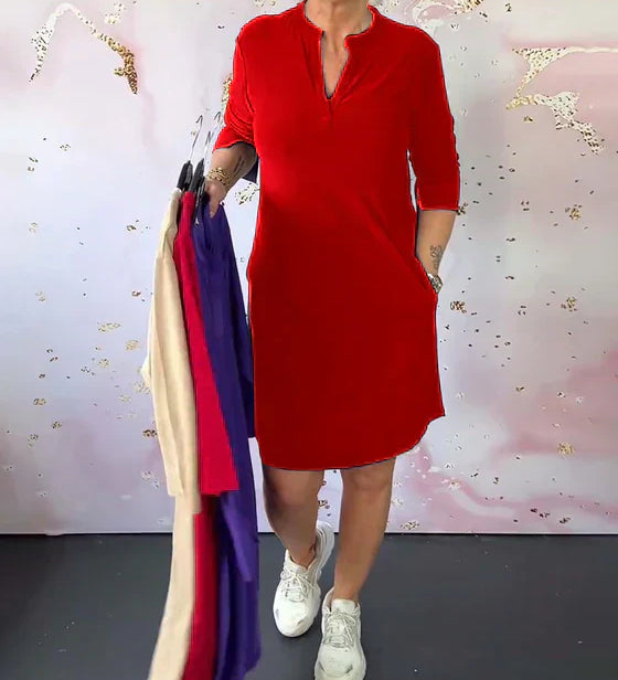 Hannah™ | Solid V-Neck Dress