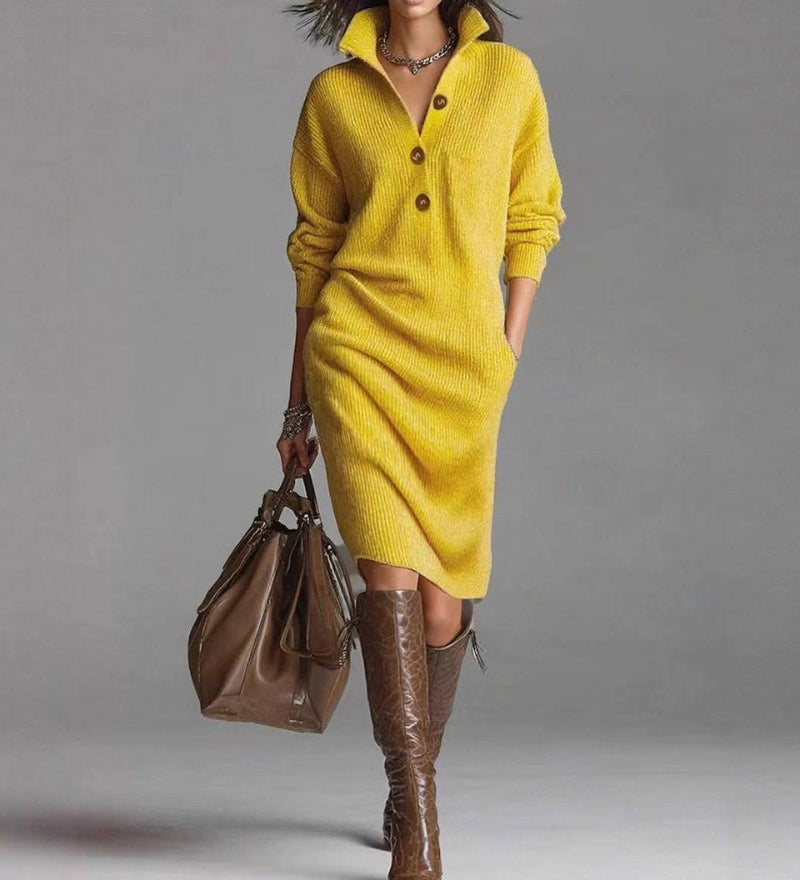 Verity – Soft Knit Midi Dress with Buttons