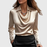 Sylvie | Luxurious Shiny Blouse with Pleated Neckline