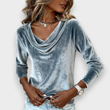 Marie | Long-Sleeve Velvet Top in Solid Colour
