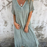 Naia™ – V-Neck Dress in Cotton & Linen