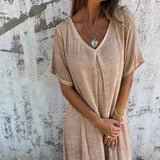 Naia™ – V-Neck Dress in Cotton & Linen