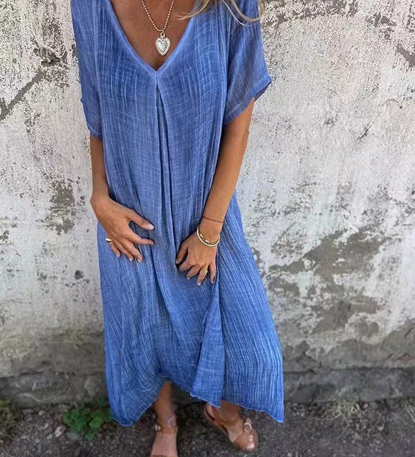 Naia™ – V-Neck Dress in Cotton & Linen