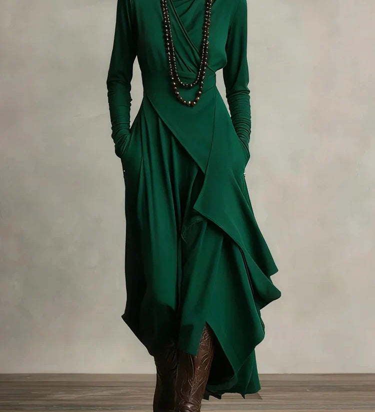 Natalia – Asymmetric Maxi Knit Dress with Turtleneck