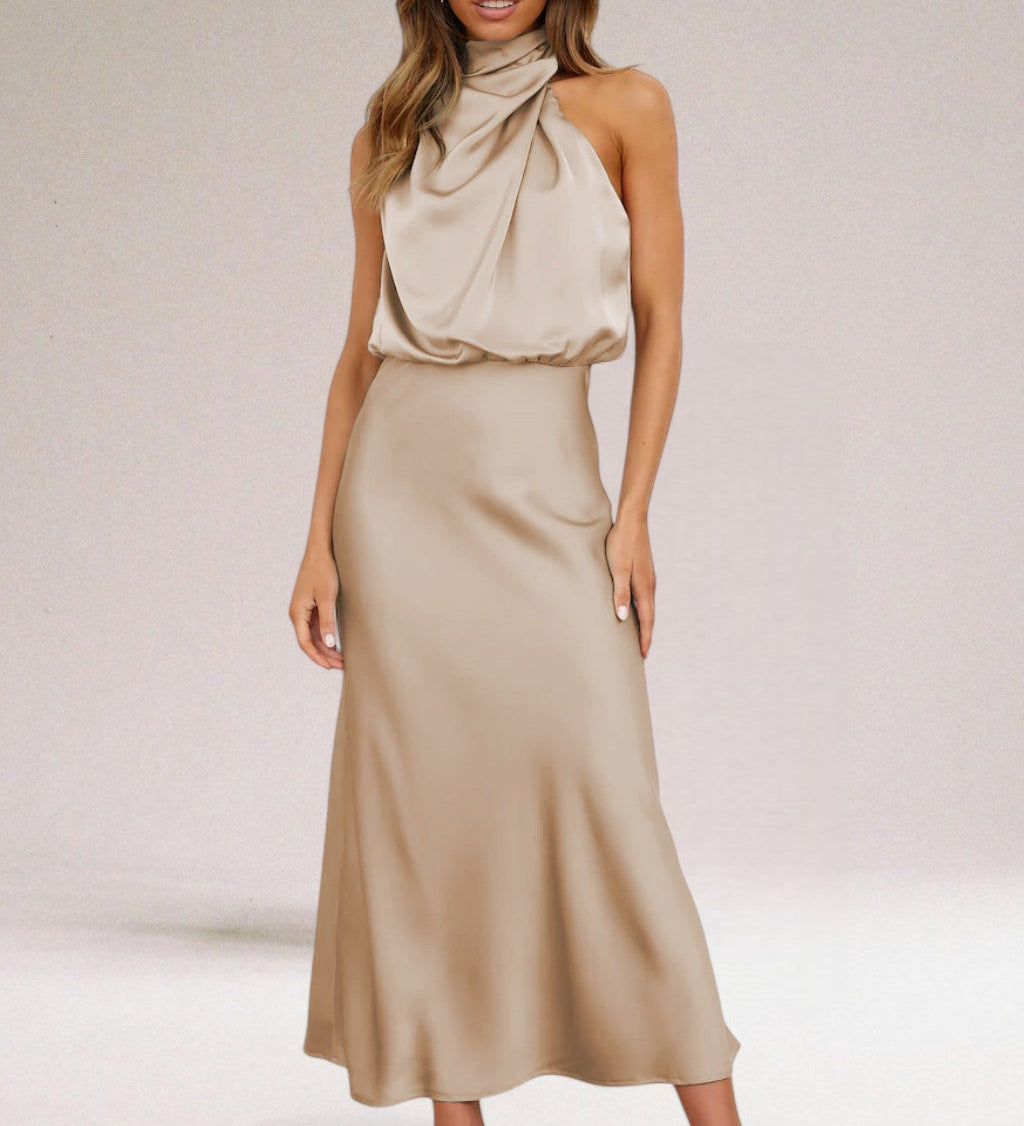 Flavia™ | Glamorous Satin Halter Dress