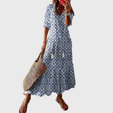 Béatrice | Boho Vintage Dress with V-Neck and Button Pattern