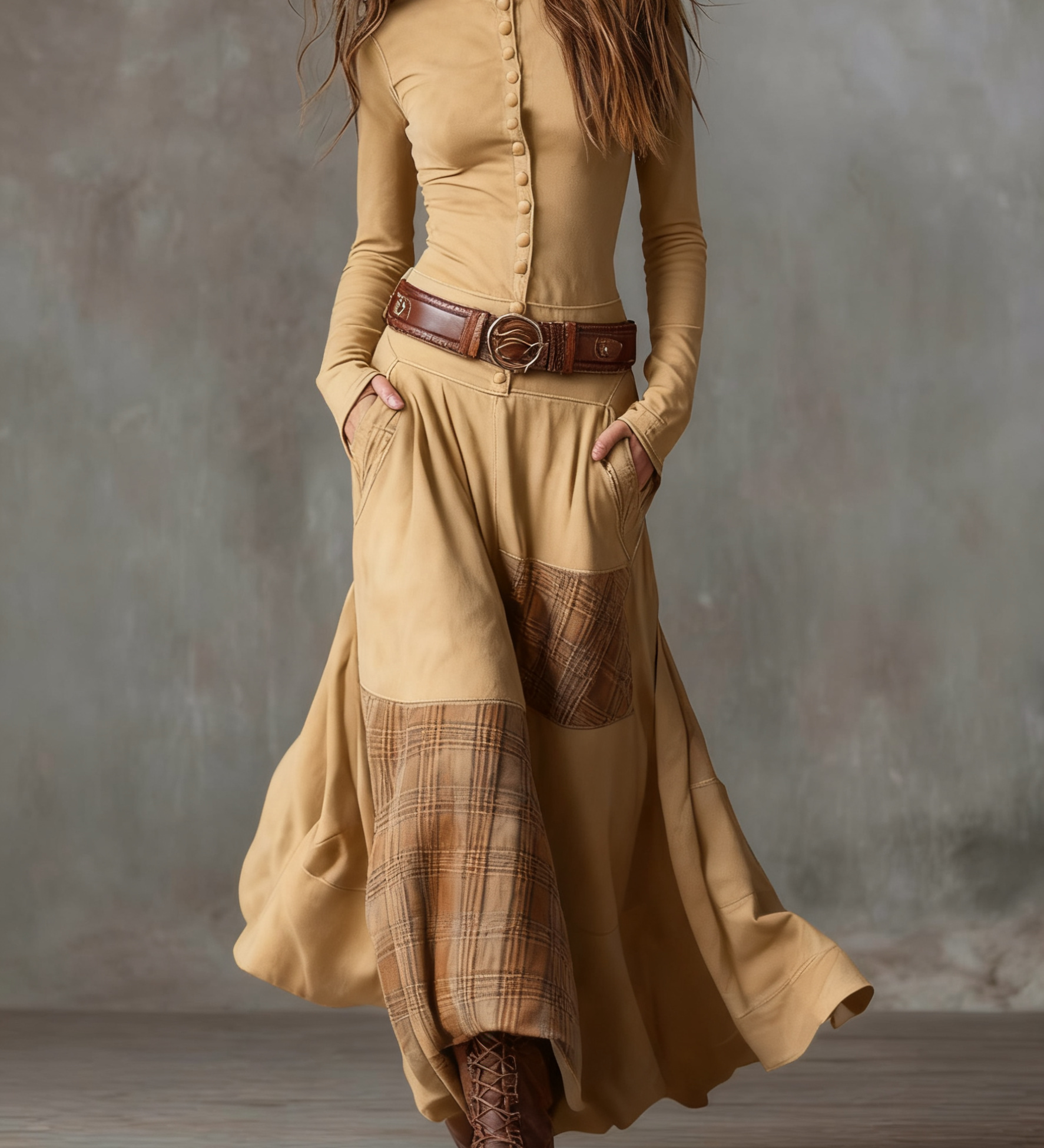 Keeva - Navy Suede Maxi Dress with Belt