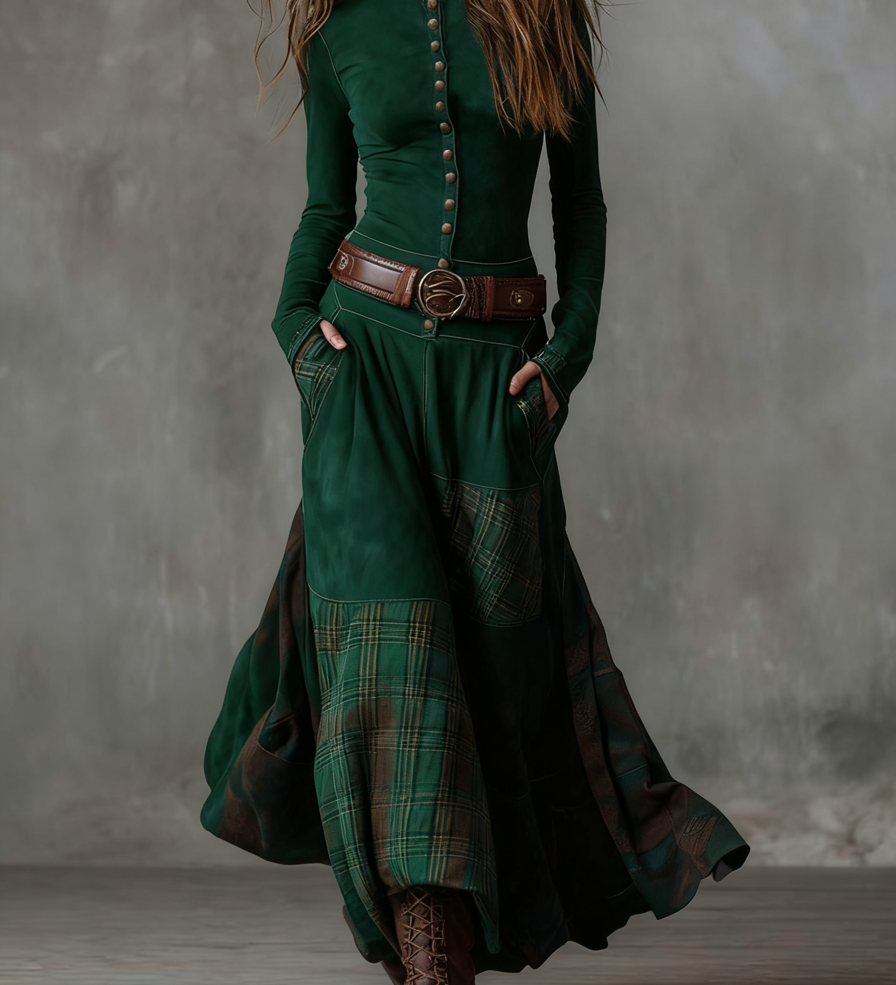 Keeva - Navy Suede Maxi Dress with Belt