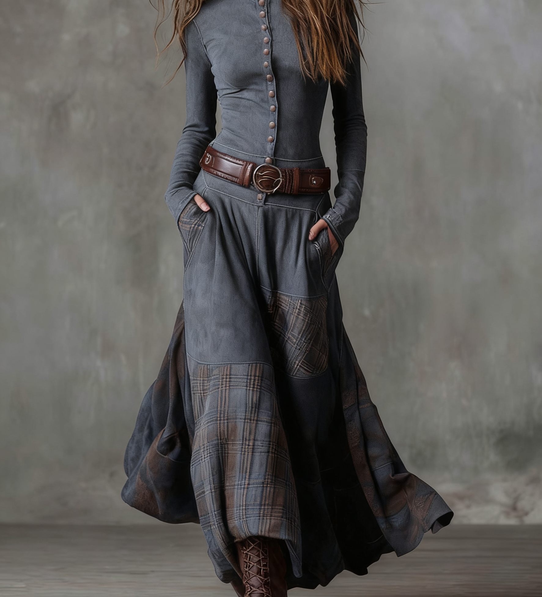 Keeva - Navy Suede Maxi Dress with Belt