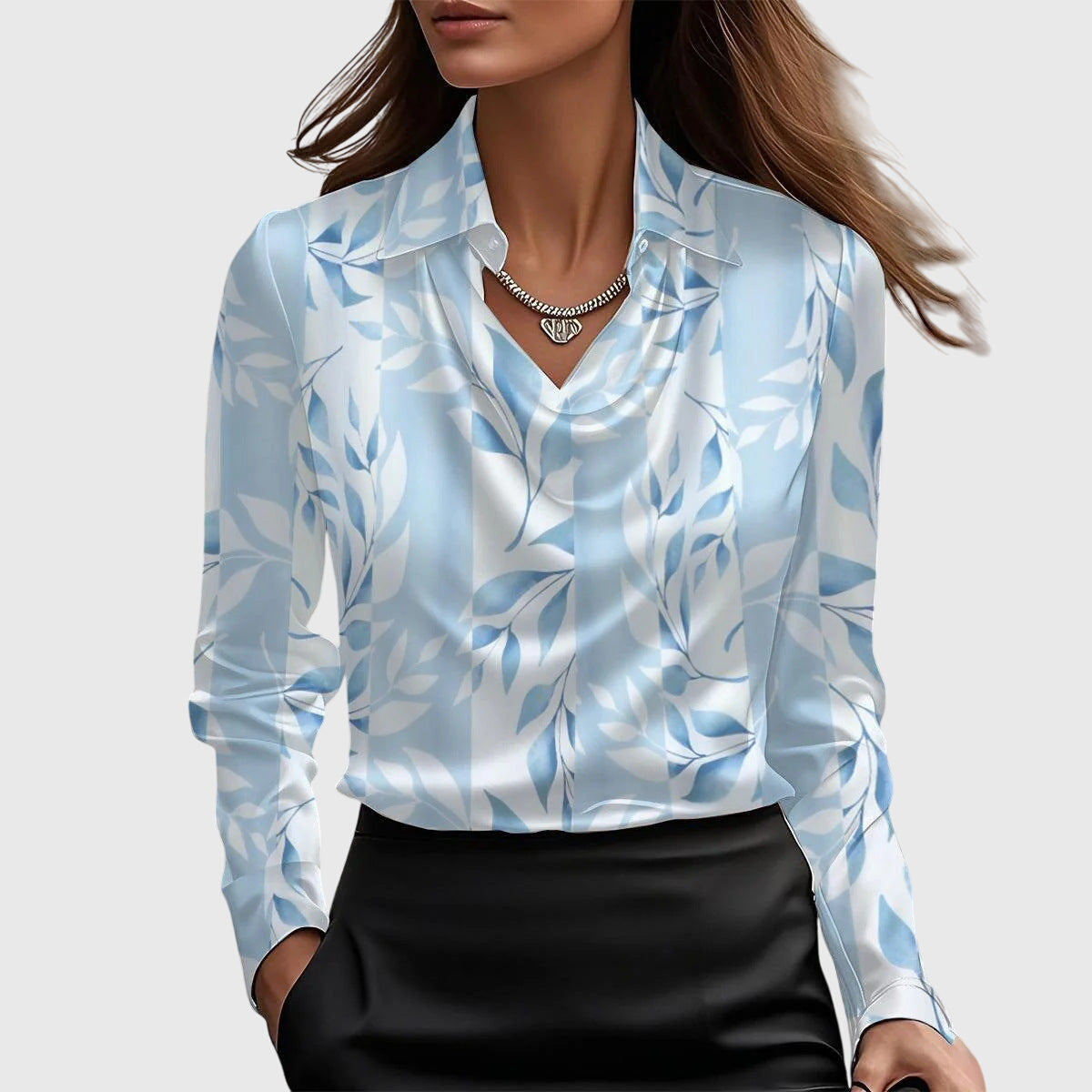 Sylvie | Luxurious Shiny Blouse with Pleated Neckline