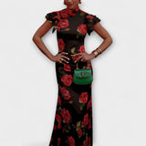 Luna - Maxi Dress with Floral Print, Tiered Cut and Bell Sleeves