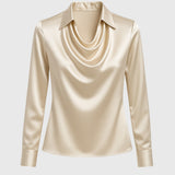 Sylvie | Luxurious Shiny Blouse with Pleated Neckline