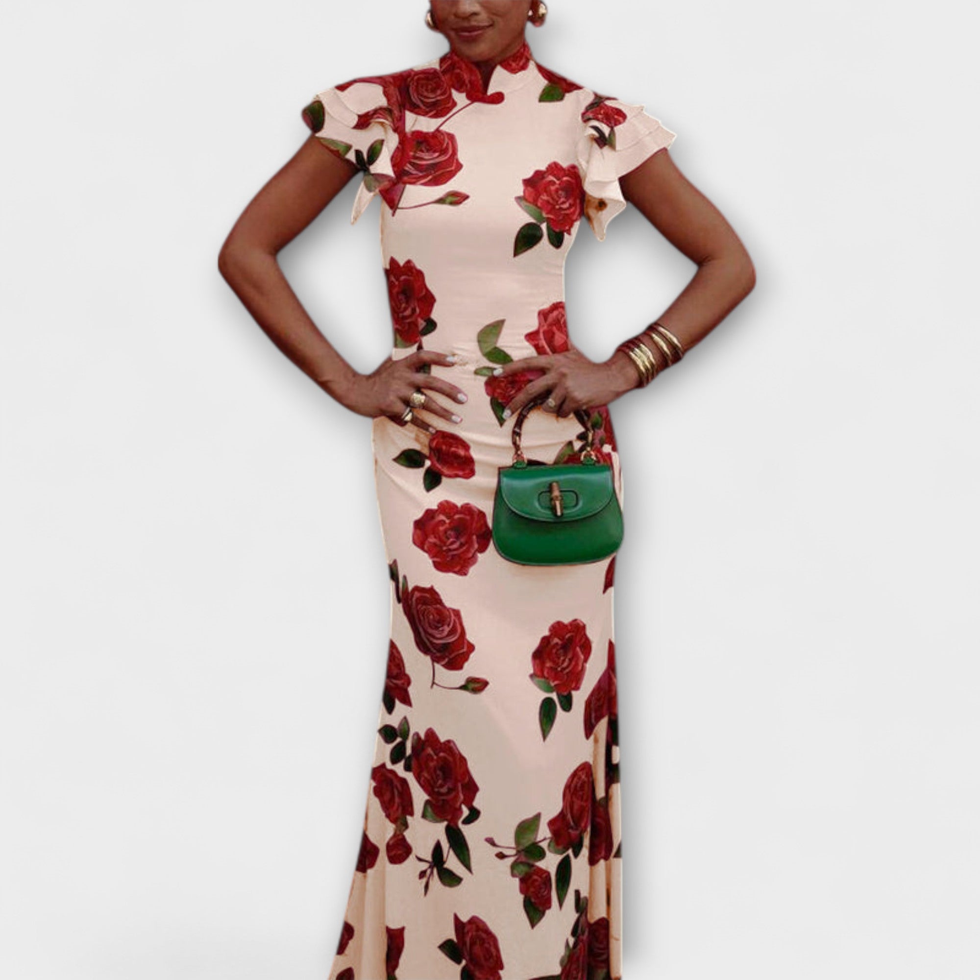 Luna - Maxi Dress with Floral Print, Tiered Cut and Bell Sleeves