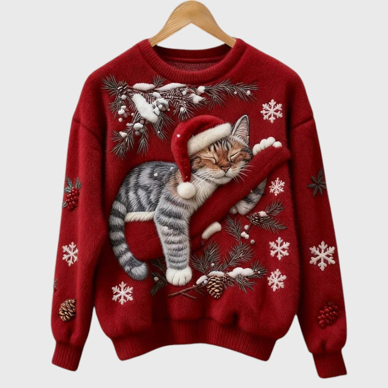 Stefany | Fuzzy jumper with cat for the festive season