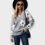 Aline | Elegant Jumper with V-Neck and Floral Pattern