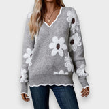 Aline | Elegant Jumper with V-Neck and Floral Pattern